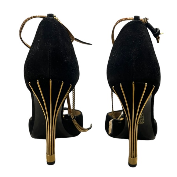 Gucci Mila Gold Chain Ophelie suede leather peeptoe pumps heels Size 38 - Picture 10 of 16